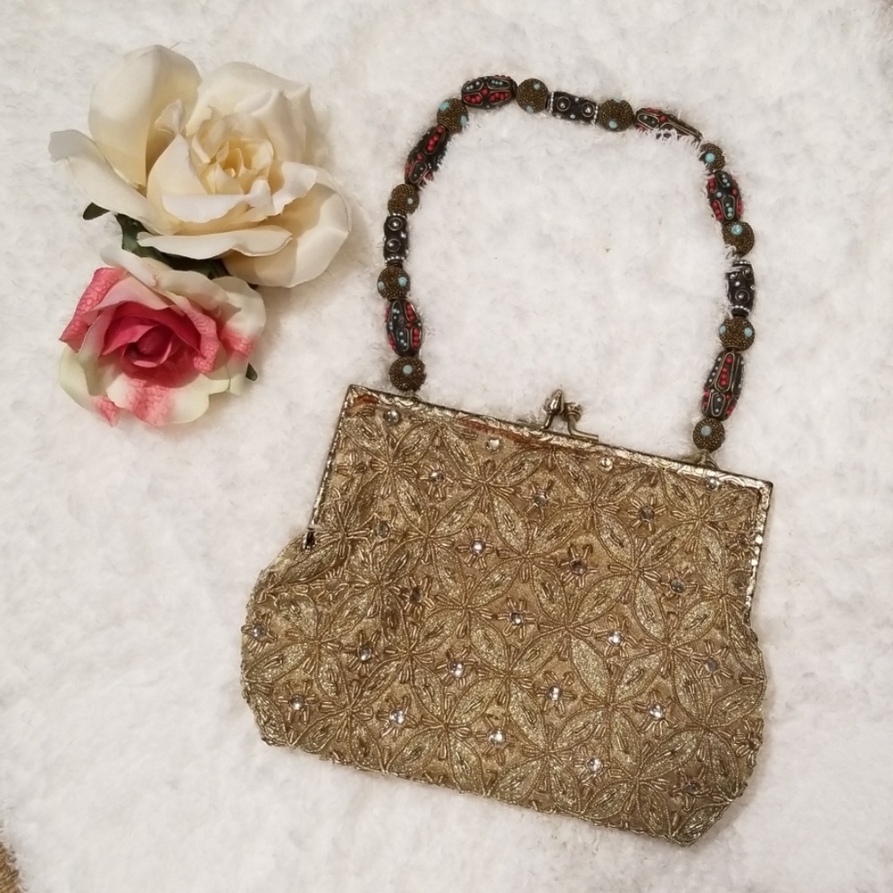 Gold beaded Vintage Frame Purse